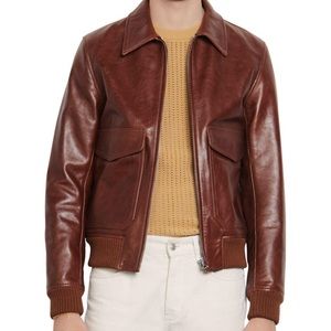 Sandro Paris Brown Leather Aviator Jacket Small NWOT